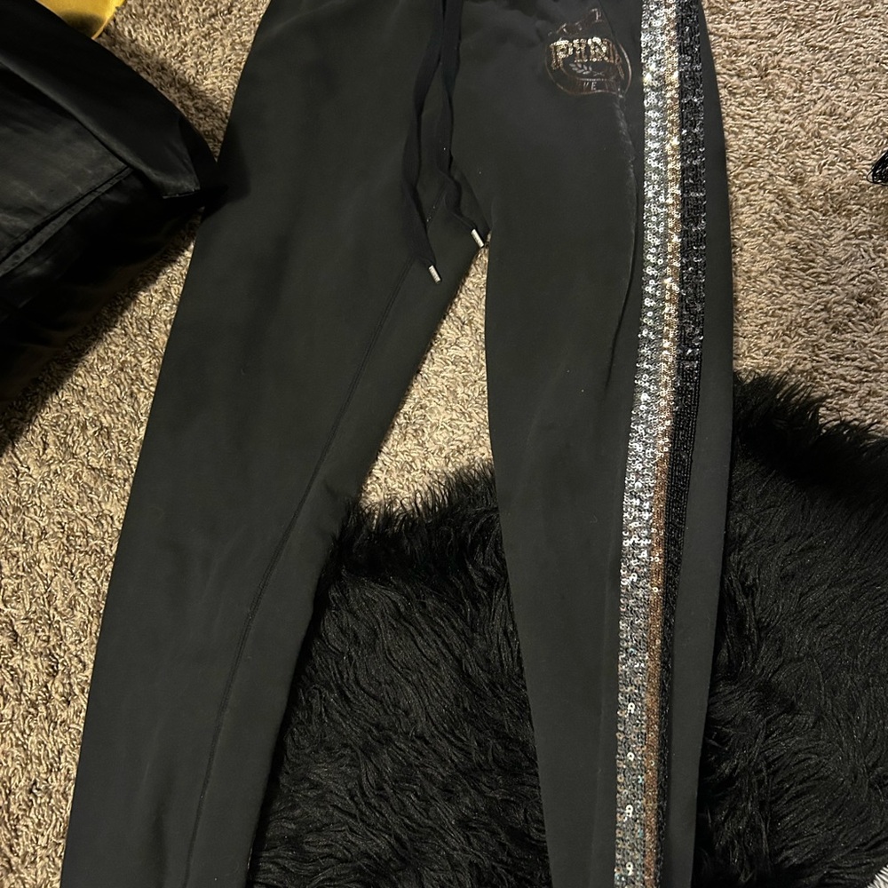 PINK Victoria's Secret Black sweats with Gold Sequin Detail